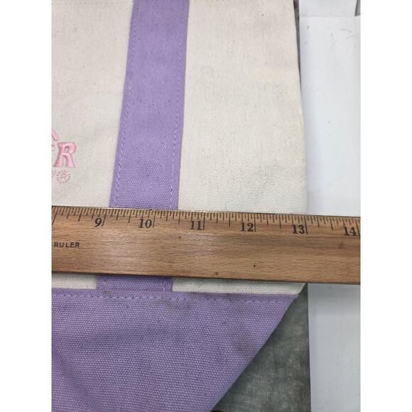 Trader Joes Small Canvas Tote Bag Mini Pastel Lavender Purple New Outside Pocket - Picture 5 of 6